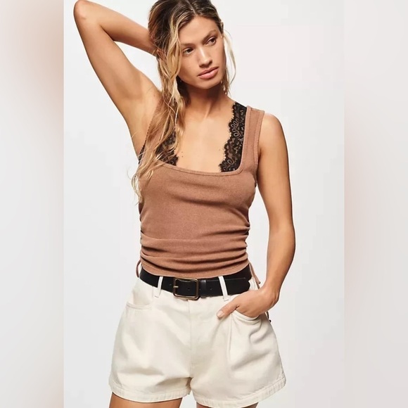 NWT Anthropologie X Pilcro | Ruched Square-Neck Tank Top Sleeveless Medium Boho - Picture 1 of 12